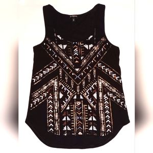 Express, Geometric Beaded Pattern Black Tanktop, XSmall, Embroidered,